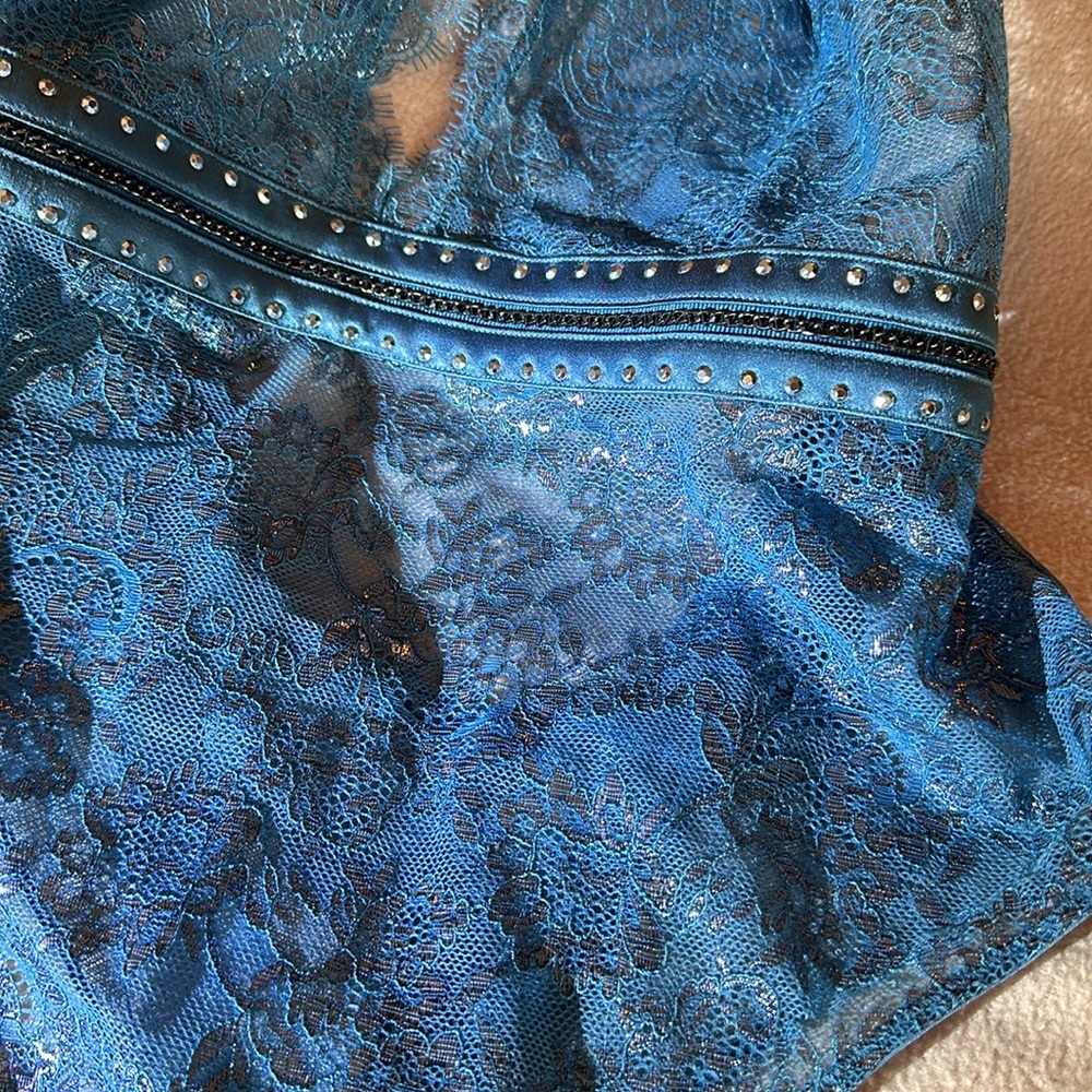 Size XL Victoria’s Secret thong-back halter Teddy in aqua blue. - Picture 2 of 6